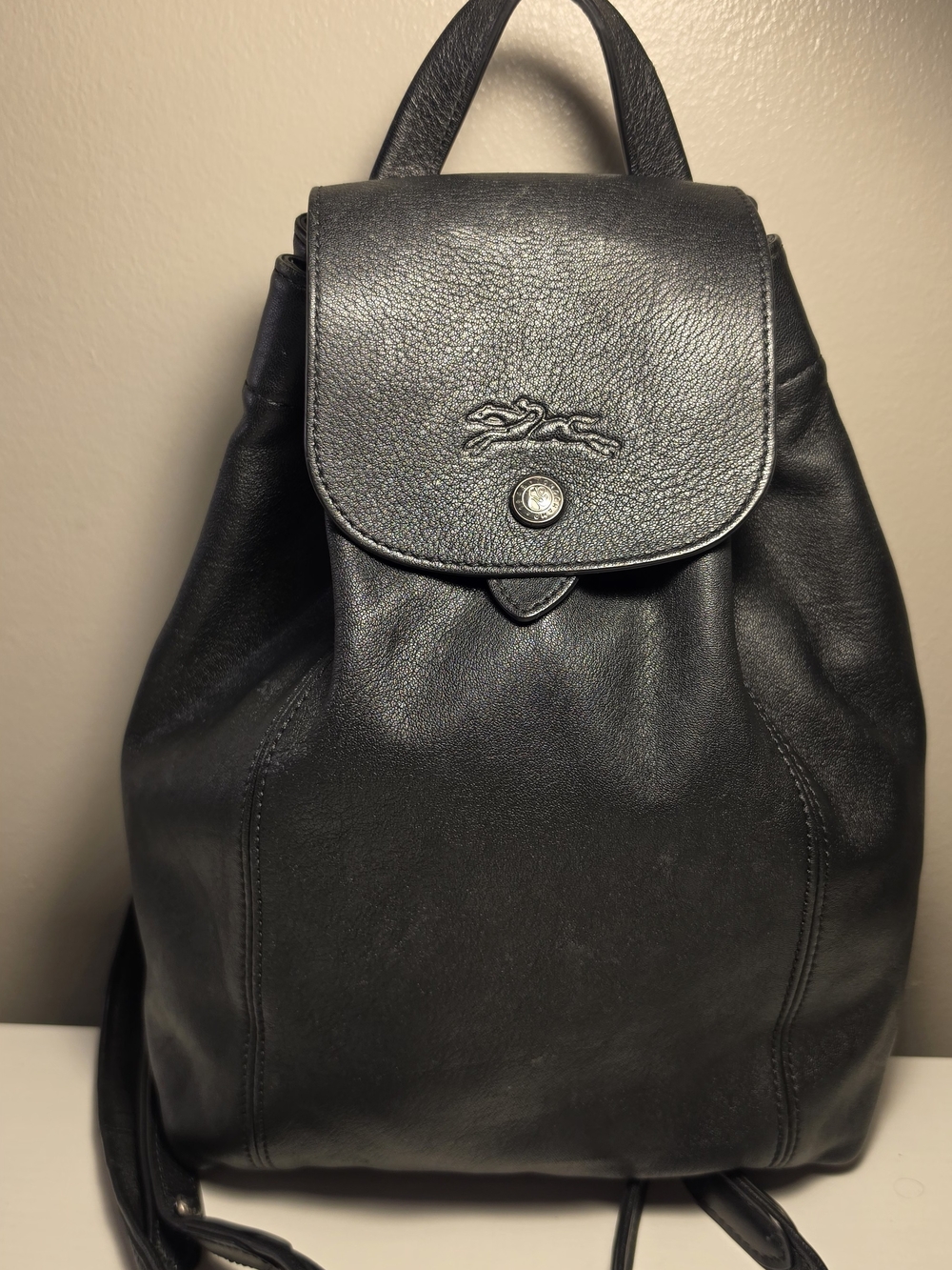 Longchamp Extra Small Le Pliage Cuir Black Leather Backpack